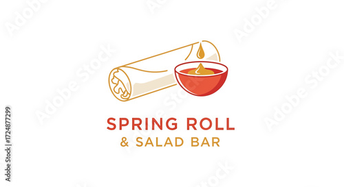 A logo for "Spring Roll & Salad Bar" featuring a stylized spring roll with dipping sauce.