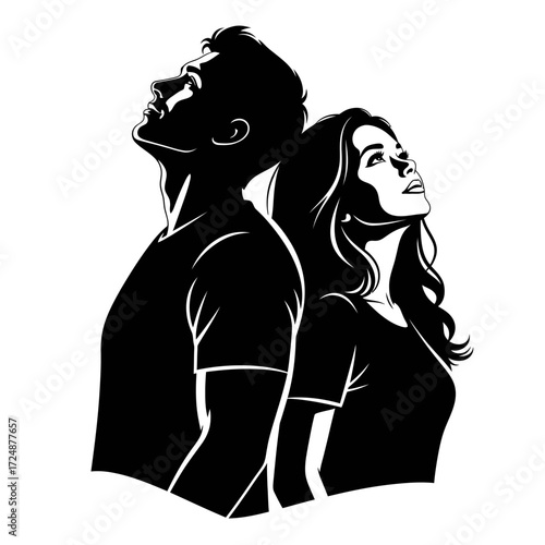 Future Vision Vector Silhouette Couple Gazing Upward Dreamily Shared Hopes Aspirations