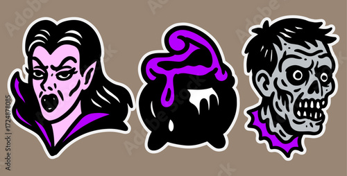 Halloween pack set stickers Ghost Witch Knife Eyeball Frankenstein Skull Spider Poison Zombie tomb monster sticker