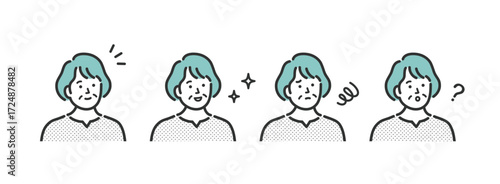 ミドル　シニア　女性の表情アイコンイラストセット素材
