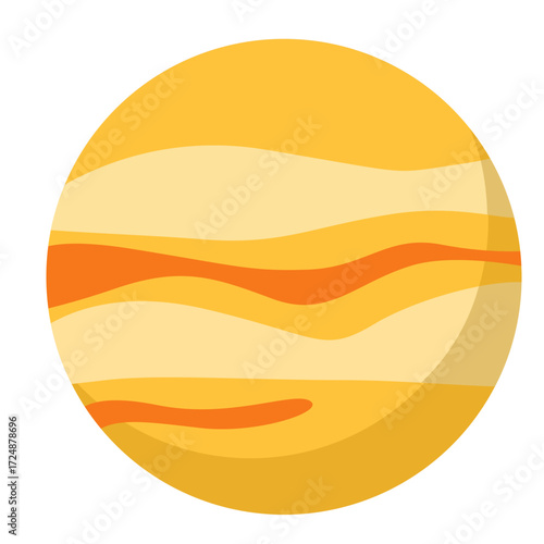 2d illustration of a yellow planet with layered surface textures, representing astronomy, outer space, galaxy, cosmos, solar system, and exploration.
