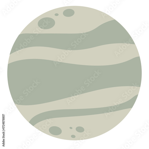 2d illustration of a gray planet with surface textures, symbolizing astronomy, outer space, cosmos, exploration, science, solar system, and imagination.
