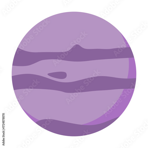 2d illustration of a purple planet with abstract surface patterns, representing fantasy space, galaxy, astronomy, cosmos, exploration, imagination, and discovery.
