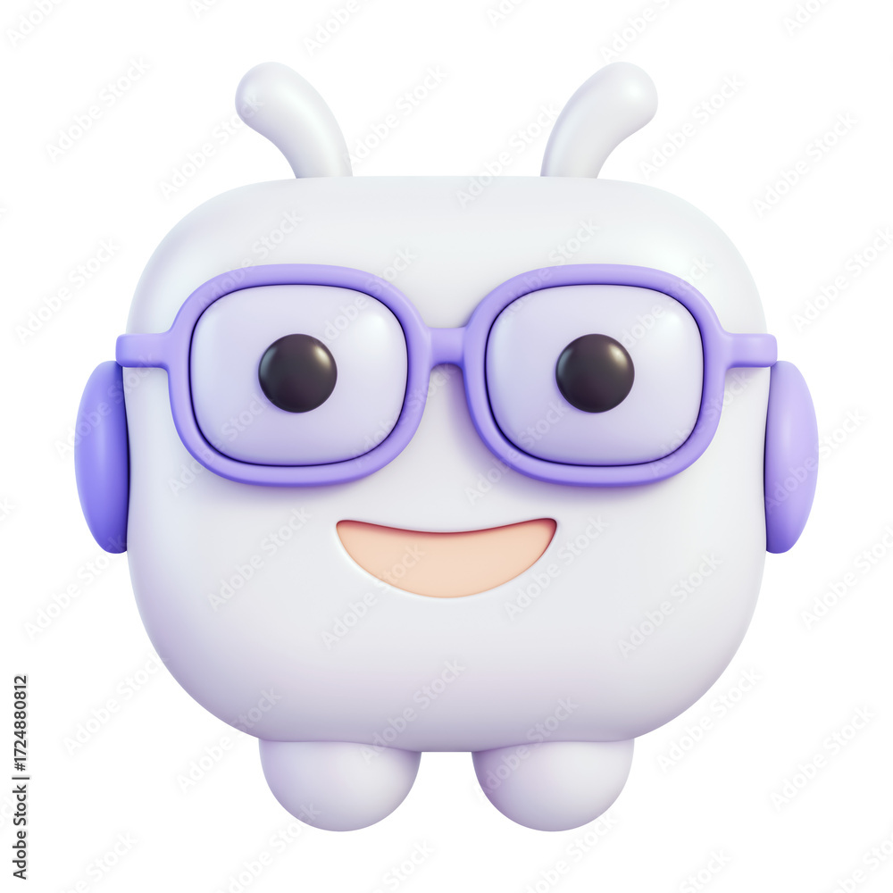 Naklejka premium Chatbot assistant character with glasses and headset for customer support 3d illustration