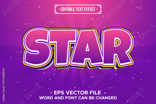 Star Editable Text Effect Vector with Bold Gradient Purple Pink Style