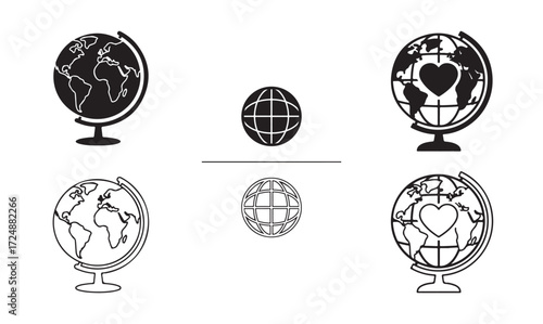 Globe icon silhouette and outline vector