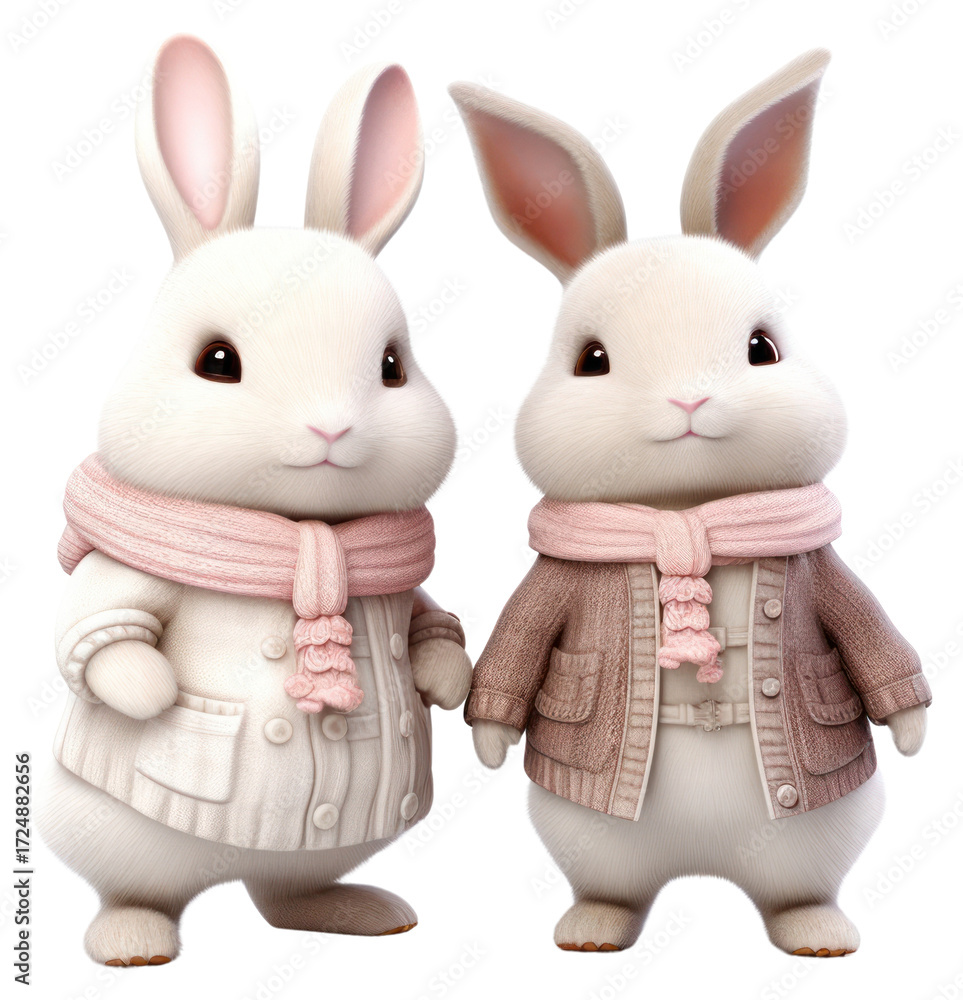 Obraz premium PNG Adorable rabbits in winter clothes