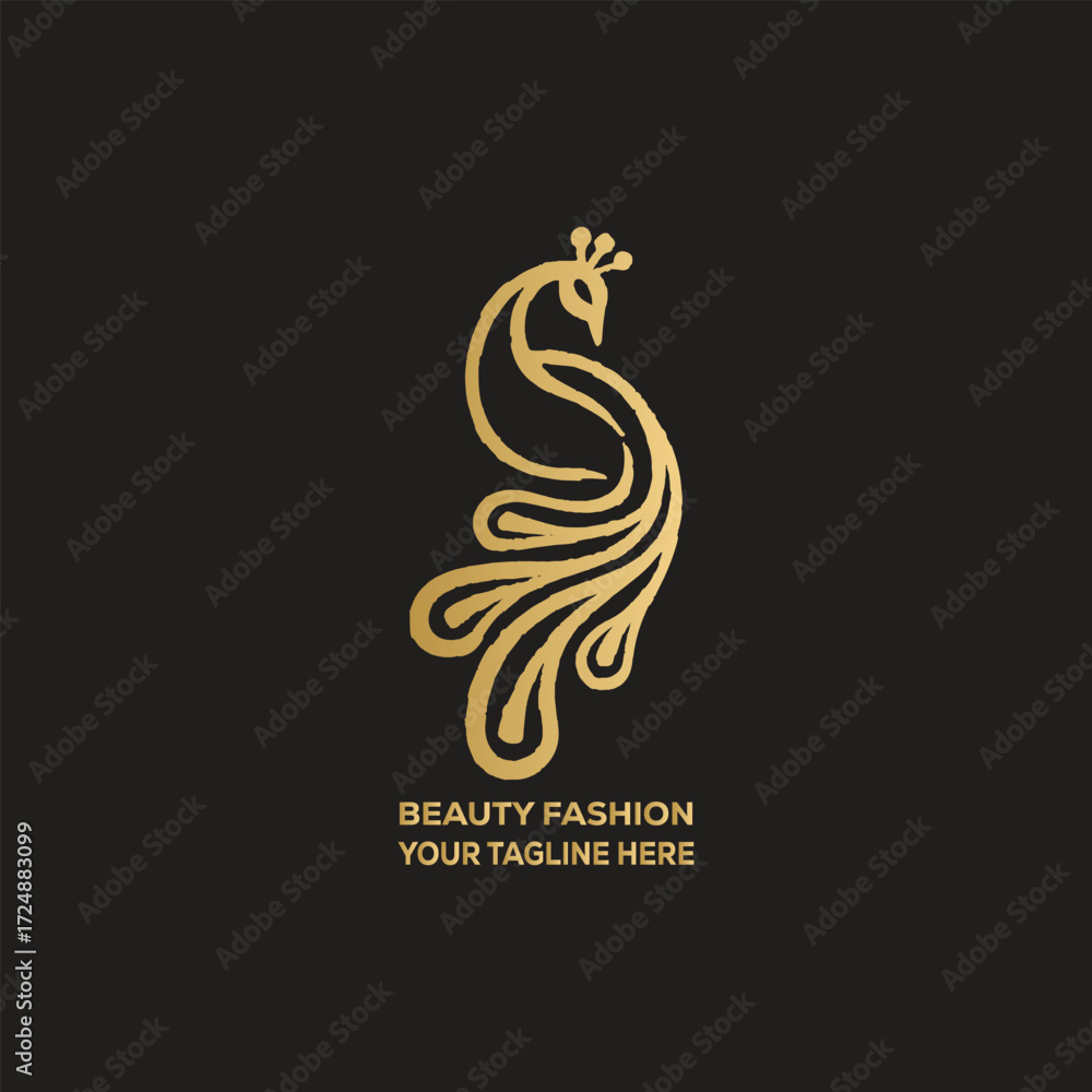 Fototapeta premium Luxury Golden Peacock Logo – Elegant Beauty Fashion Emblem for Boutique and Branding