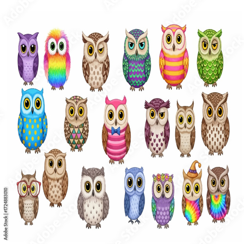 Owls in the wild—nocturnal birds with striking eyes and detailed feathers in natural forest habitat