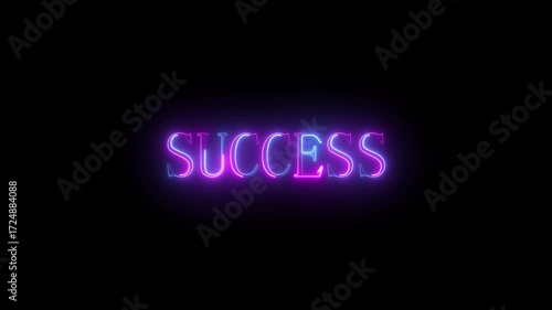 SUCCESS text icon animation glowing neon blue color font letter word business banner sign template signboard poster shop advertisement on black ...