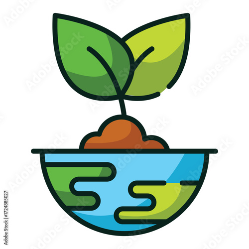 Sprout growing from a stylized Earth