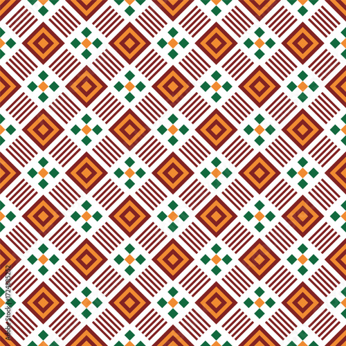 Geometric Rhombus Shape Repetitive Orange Brown and Green Pattern Illustration