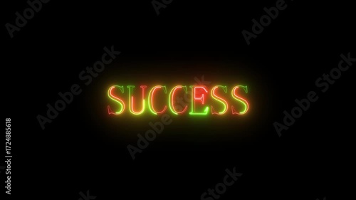 SUCCESS text icon animation glowing neon blue color font letter word business banner sign template signboard poster shop advertisement on black ...