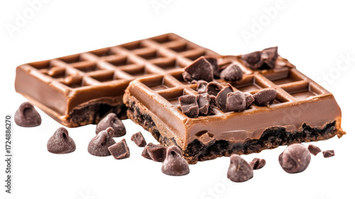 Chocolate waffle bar with chips isolated on a transparent background
