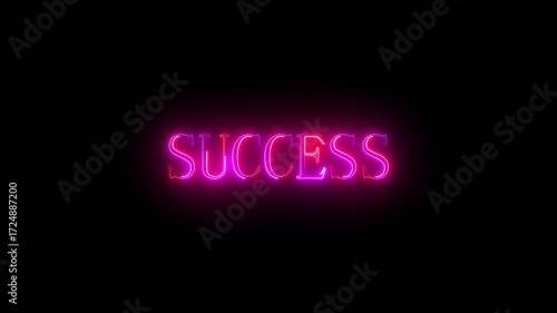 SUCCESS text icon animation glowing neon blue color font letter word business banner sign template signboard poster shop advertisement on black ...