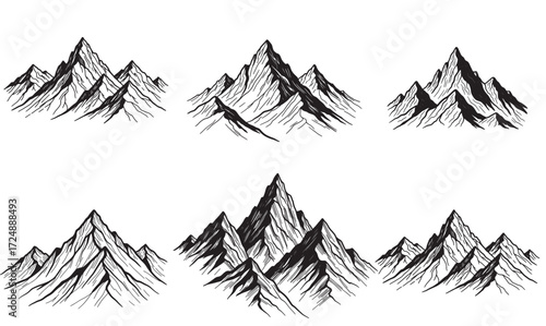 Silhouettes of Six Mountain Peaks