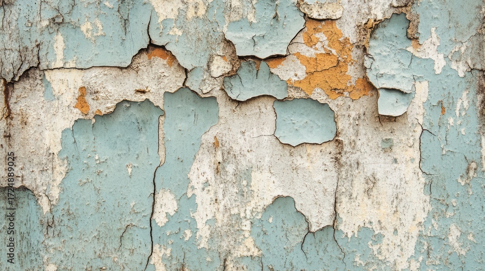 Fototapeta premium Peeling paint revealing textured layers of weathered wall surface