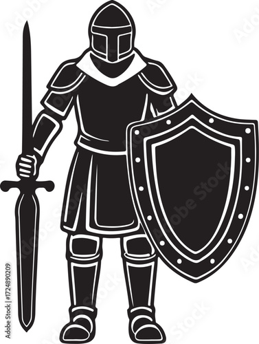 Medieval Knight Warrior With Sword and Shield armor