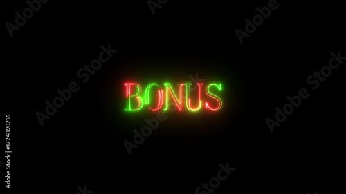 glowing bonus neon text with neon lines animation