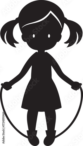 Silhouette of a girl jumping rope Keywords: silhouette, girl, child, jumping rope, skipping