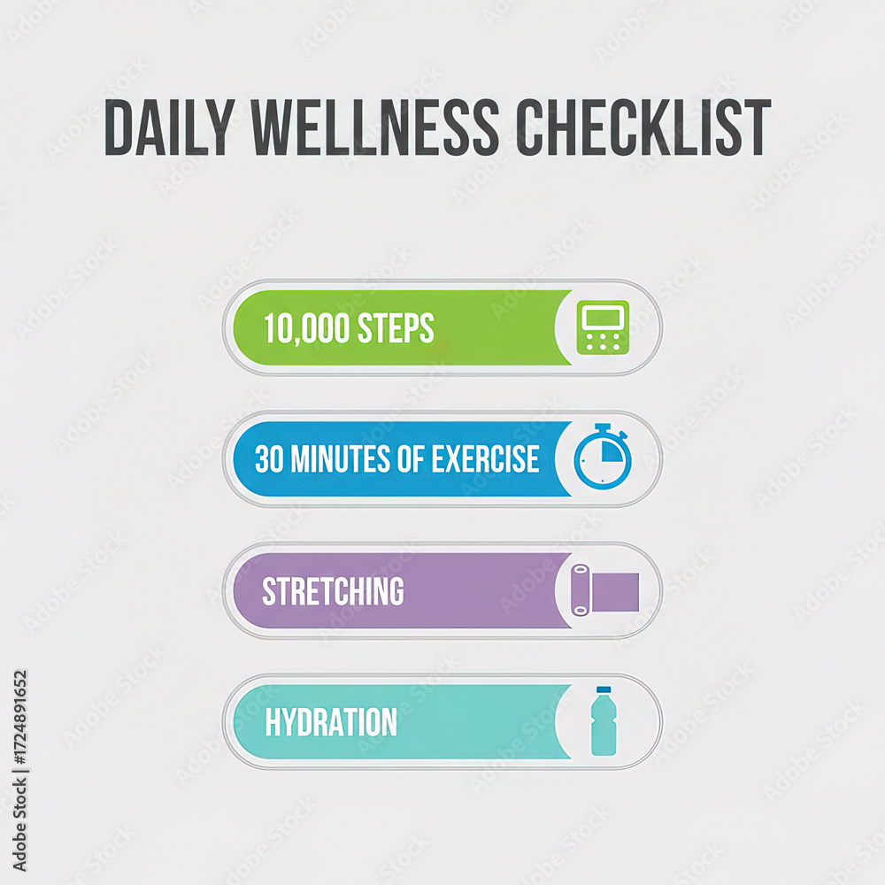 Fototapeta premium Daily Wellness Checklist - Stay Active and Hydrated