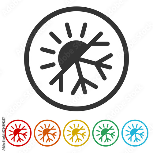 Thermal insulation icon. Set icons in color circle buttons
