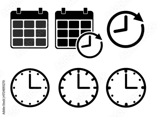 Картината върху платно Set of calendar and clock icons, time management, schedule reminder, recurring e