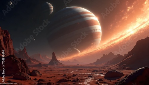Futuristic Alien Planet View with Stunning Galactic Cosmic Atmosphere