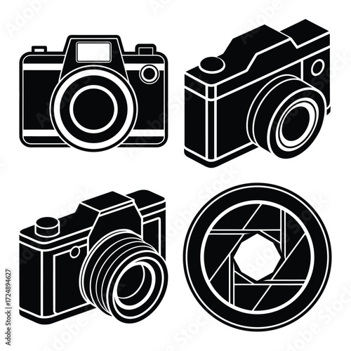 Camera icon set. Photo camera in flat style. Vector Video Camera Icons photography camera line art signs, vector illustration