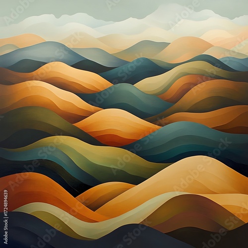 Abstract vector sunset in the desert with wavy orange patterns