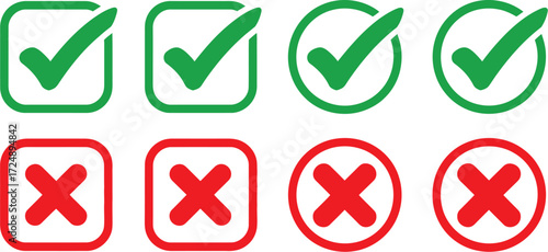 Green checkmarks and red crosses symbolizing correct and incorrect choices, a clear decision-making graphic.