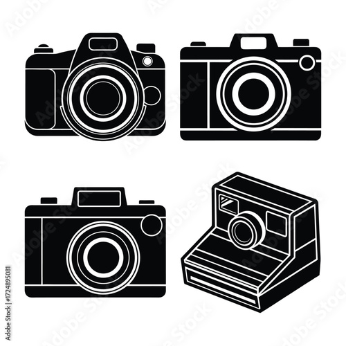 Camera icon set. Photo camera in flat style. Vector Video Camera Icons photography camera line art signs, vector illustration