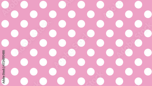 Pink seamless pattern with white drops. Polka dot background. Cute wallpaper with circle.