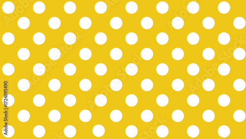 Yellow seamless pattern with white drops. Polka dot background. Cute wallpaper with circle.