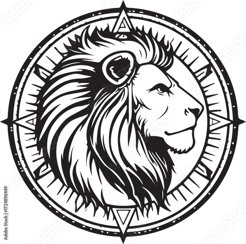 Lion Mandala Compass Design | Majestic Sacred Geometry Spirit Animal Artwork