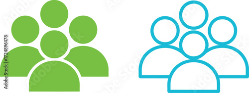 Abstract representation of a diverse group of people in green and blue icons