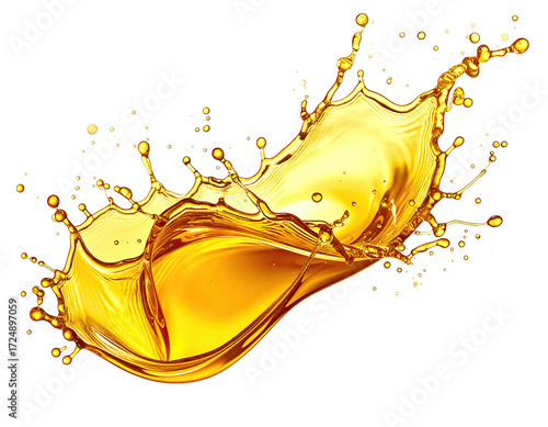 Golden liquid splash in motion against a black background