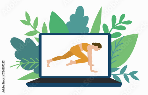 Online Fitness Class Illustration. White background, isolate