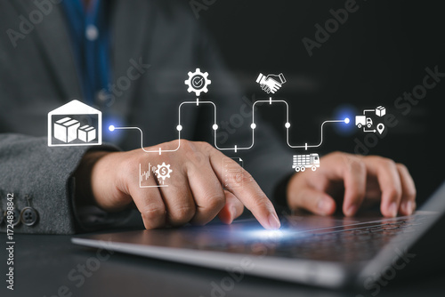 Digital procurement and supply chain management concept. Digital procurement process integrated with analytics, logistics, contracts, supply chain management. Business solution, Digital transformation