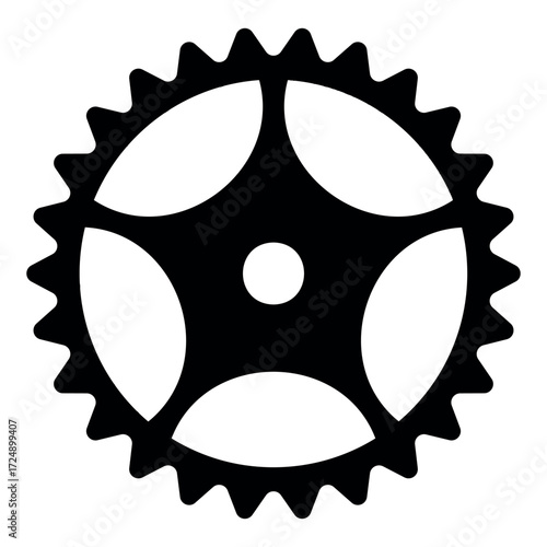 Mechanical gear icon with twelve teeth and symmetrical cutout design