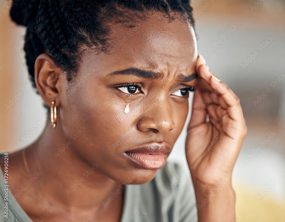 Obraz premium Sad Woman Feeling Overwhelmed.