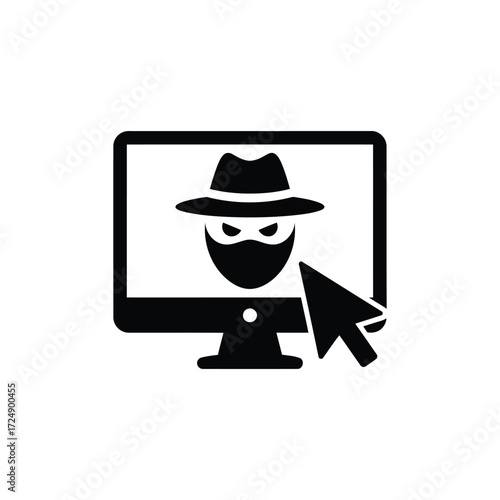 Hacker icon on computer screen with cursor