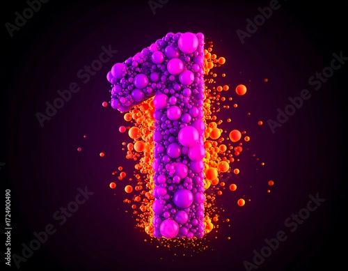 Number one made of vibrant balls