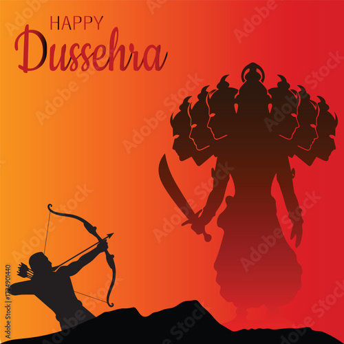 Happy Dussehra with lord Rama killing Ravana concept