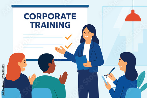 Corporate training session with projector and note