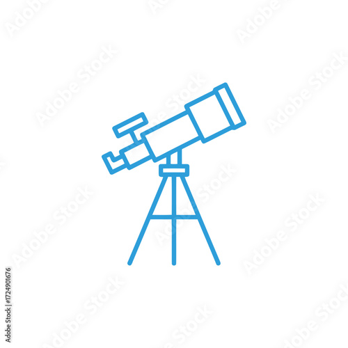 Blue line art telescope on tripod