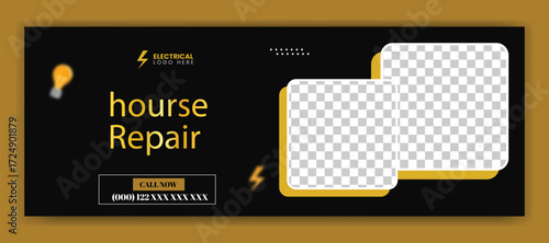 house repair and Electrical service Facebook cover design with handyman construction renovation home repair