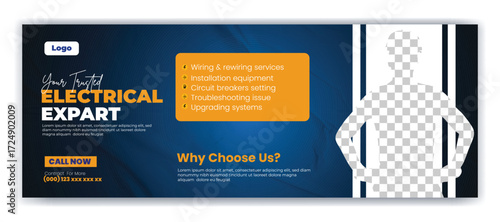 house repair and Electrical service Facebook cover design with handyman construction renovation home repair