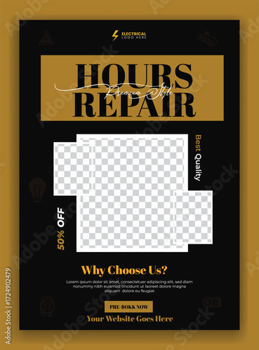 house repair and Electrical service Flyer and poster design with handyman construction renovation home repair
