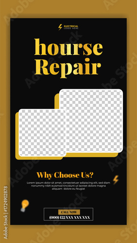 house repair and Electric service Instagram story design with  handyman construction renovation home repair